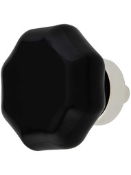 Black Octagonal Glass Knob with Brass Base 1 5/8-Inch Diameter in Polished Nickel.
